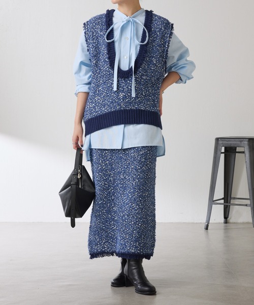 COLLAGE GALLARDAGALANTE（コラージュガリャルダガランテ）の「ナローボウタイオーバーシャツ（シャツ/ブラウス・レディース・イエロー/ブルー・FREE）」の3枚目の写真