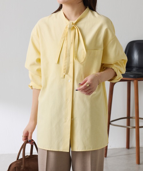 COLLAGE GALLARDAGALANTE（コラージュガリャルダガランテ）の「ナローボウタイオーバーシャツ（シャツ/ブラウス・レディース・イエロー/ブルー・FREE）」の18枚目の写真