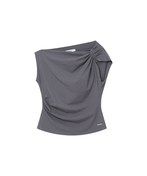 セール】Slanted sleeveless top DARK GREY（Tシャツ/カットソー
