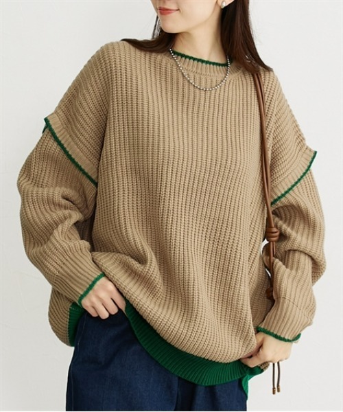 nissen(ニッセン)の「配色デザインあぜ編みゆるニット(ニット/セーター・レディース・ベージュ系/ブラック×ホワイト/ホワイト×ブラック・M/L)」の4枚目の写真