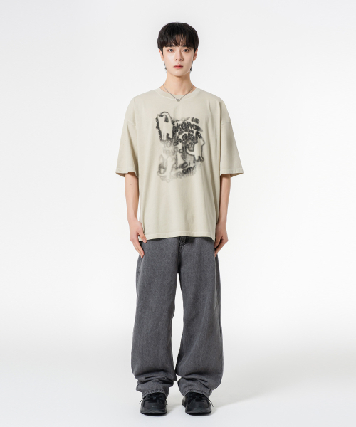 MOZMOZ(モズモズ)の「レタリングキャット オーバーサイズ ピグメント 半袖Tシャツ ベージュ(Tシャツ/カットソー・レディース・その他・M/XXL)」の3枚目の写真