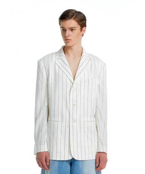THE BALLON(ザバロン)の「STRIPE 3 BUTTON JAKCET-WHITE(テーラードジャケット・メンズ・ホワイト・LARGE/MEDIUM)」の1枚目の写真