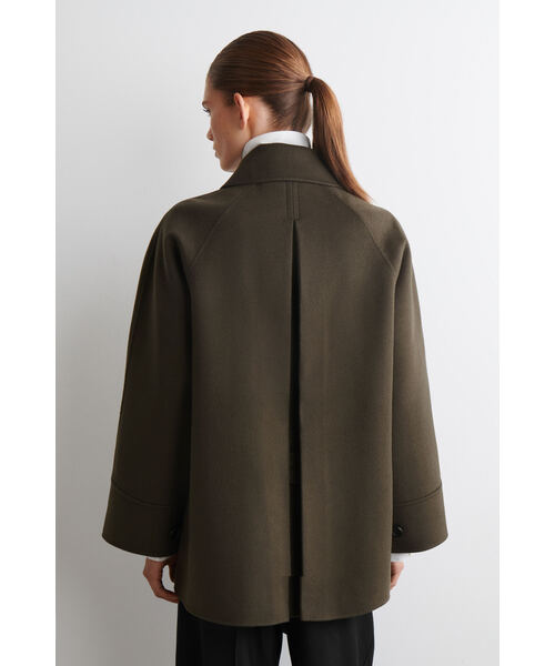 COS ショートコート　ウール100% モスグリーン フード付き ファネルネックダブルフェイスウールショートコート（その他アウター
