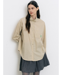 ハイネックバックスリットウィンドブレーカーシャツ-BEIGE