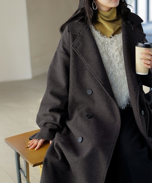 HUG.U(ハグユー)の「"ほどよマーメイド" ロングチェスターコート(チェスターコート・レディース・ダークグレー/グレイッシュベージュ/ブラック・FREE)」の11枚目の写真