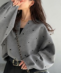 Classical Evon（クラシカルエヴォン）の「【Classical Evon】甘さ抑えて品よく映える。ドット刺繍袖ぽわんキーネックダンボールトップス（長袖）（Tシャツ/カットソー）」