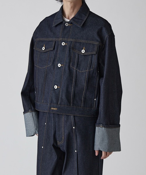 Lui's（ルイス）の「【Neucon】ROLL UP TUCK SHORT DENIM JACKET / ロールアップタックショートデニムジャケット / セットアップ対応（デニムジャケット・メンズ・ブラック/インディゴブルー・1/2）」の14枚目の写真