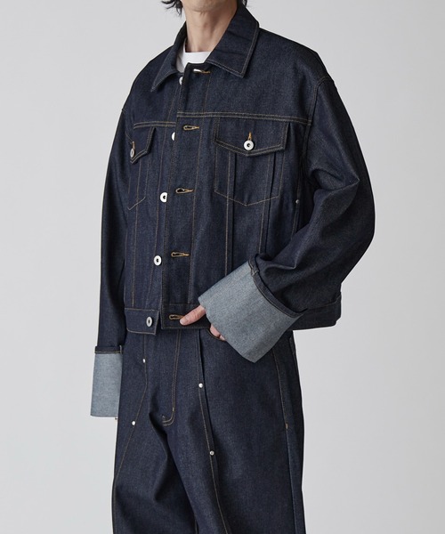 Lui's（ルイス）の「【Neucon】ROLL UP TUCK SHORT DENIM JACKET / ロールアップタックショートデニムジャケット / セットアップ対応（デニムジャケット・メンズ・ブラック/インディゴブルー・1/2）」の17枚目の写真