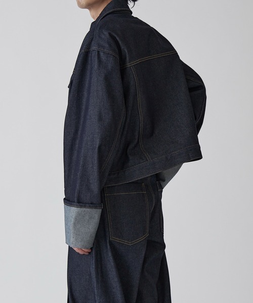 Lui's（ルイス）の「【Neucon】ROLL UP TUCK SHORT DENIM JACKET / ロールアップタックショートデニムジャケット / セットアップ対応（デニムジャケット・メンズ・ブラック/インディゴブルー・1/2）」の19枚目の写真