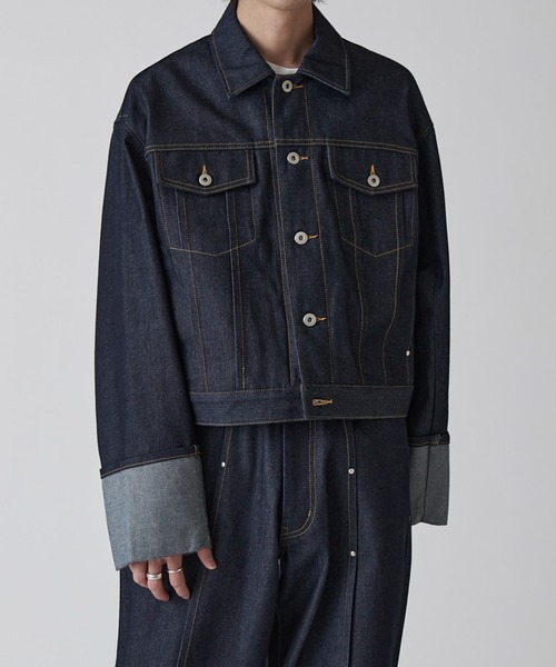 Lui's（ルイス）の「【Neucon】ROLL UP TUCK SHORT DENIM JACKET / ロールアップタックショートデニムジャケット / セットアップ対応（デニムジャケット・メンズ・ブラック/インディゴブルー・1/2）」の15枚目の写真