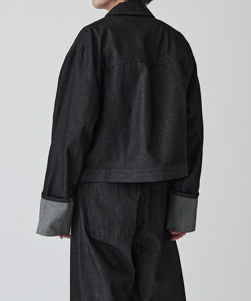 Lui's（ルイス）の「【Neucon】ROLL UP TUCK SHORT DENIM JACKET / ロールアップタックショートデニムジャケット / セットアップ対応（デニムジャケット・メンズ・ブラック/インディゴブルー・1/2）」の10枚目の写真