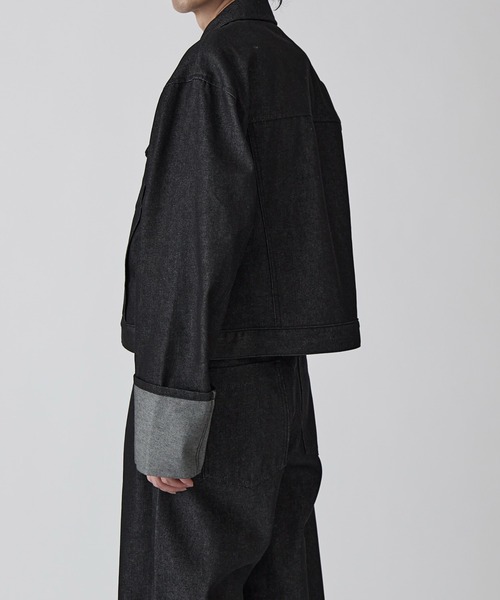 Lui's（ルイス）の「【Neucon】ROLL UP TUCK SHORT DENIM JACKET / ロールアップタックショートデニムジャケット / セットアップ対応（デニムジャケット・メンズ・ブラック/インディゴブルー・1/2）」の9枚目の写真