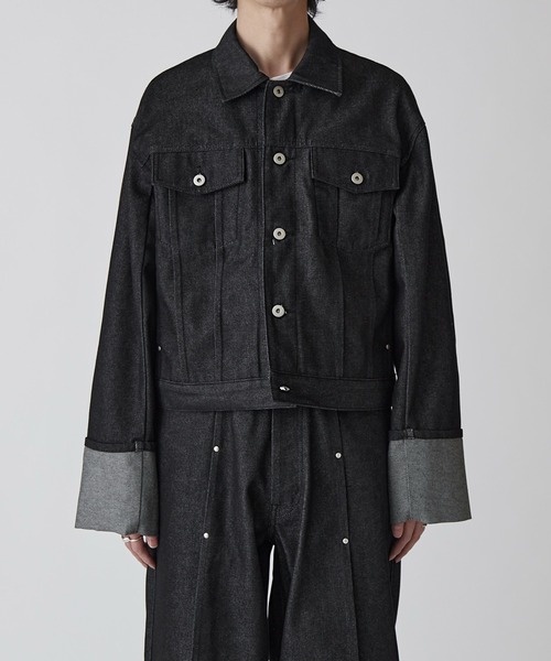 Lui's（ルイス）の「【Neucon】ROLL UP TUCK SHORT DENIM JACKET / ロールアップタックショートデニムジャケット / セットアップ対応（デニムジャケット・メンズ・ブラック/インディゴブルー・1/2）」の5枚目の写真