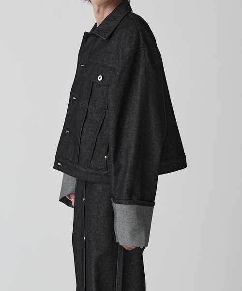 Lui's（ルイス）の「【Neucon】ROLL UP TUCK SHORT DENIM JACKET / ロールアップタックショートデニムジャケット / セットアップ対応（デニムジャケット・メンズ・ブラック/インディゴブルー・1/2）」の8枚目の写真
