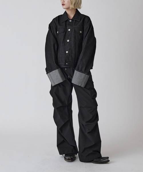 Lui's（ルイス）の「【Neucon】ROLL UP TUCK SHORT DENIM JACKET / ロールアップタックショートデニムジャケット / セットアップ対応（デニムジャケット・メンズ・ブラック/インディゴブルー・1/2）」の13枚目の写真