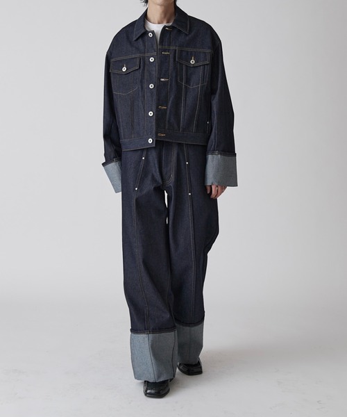 Lui's（ルイス）の「【Neucon】ROLL UP TUCK SHORT DENIM JACKET / ロールアップタックショートデニムジャケット / セットアップ対応（デニムジャケット・メンズ・ブラック/インディゴブルー・1/2）」の21枚目の写真