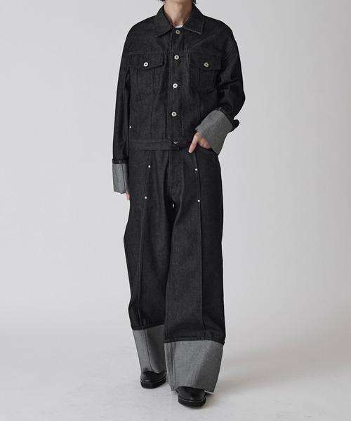 Lui's（ルイス）の「【Neucon】ROLL UP TUCK SHORT DENIM JACKET / ロールアップタックショートデニムジャケット / セットアップ対応（デニムジャケット・メンズ・ブラック/インディゴブルー・1/2）」の11枚目の写真