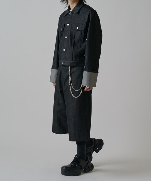 Lui's(ルイス)の「【Neucon】ROLL UP TUCK SHORT DENIM JACKET / ロールアップタックショートデニムジャケット / セットアップ対応(デニムジャケット・メンズ・ブラック/インディゴブルー・1/2)」の5枚目の写真