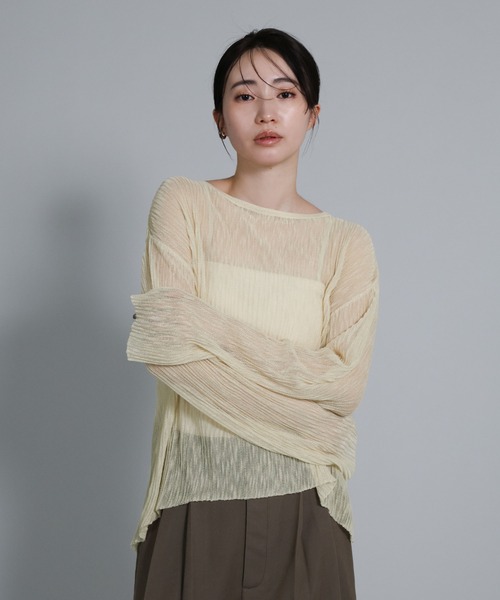 select MOCA Et（セレクトモカエト）の「【Et】Sheer Random-Rib Knit【手洗い可】（ニット/セーター・レディース・ブラック/アイボリー・FREE）」の2枚目の写真