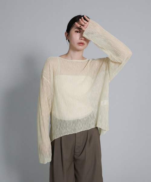 select MOCA Et（セレクトモカエト）の「【Et】Sheer Random-Rib Knit【手洗い可】（ニット/セーター・レディース・ブラック/アイボリー・FREE）」の12枚目の写真