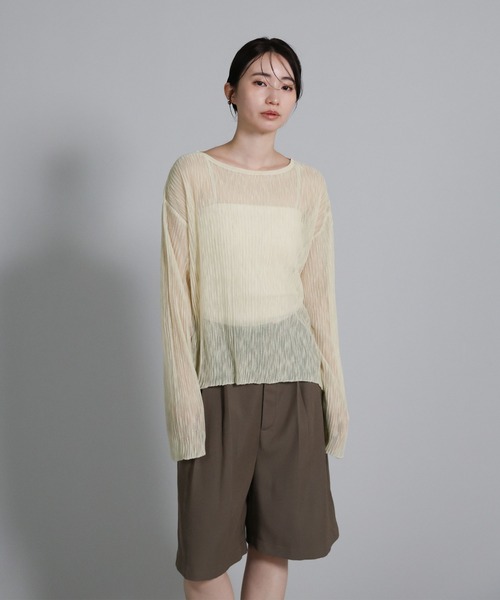 select MOCA Et（セレクトモカエト）の「【Et】Sheer Random-Rib Knit【手洗い可】（ニット/セーター・レディース・ブラック/アイボリー・FREE）」の15枚目の写真