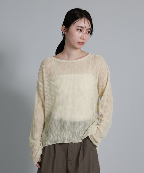 select MOCA Et（セレクトモカエト）の「【Et】Sheer Random-Rib Knit【手洗い可】（ニット/セーター・レディース・ブラック/アイボリー・FREE）」の13枚目の写真