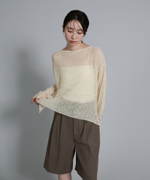 select MOCA Et（セレクトモカエト）の「【Et】Sheer Random-Rib Knit【手洗い可】（ニット/セーター・レディース・ブラック/アイボリー・FREE）」の16枚目の写真
