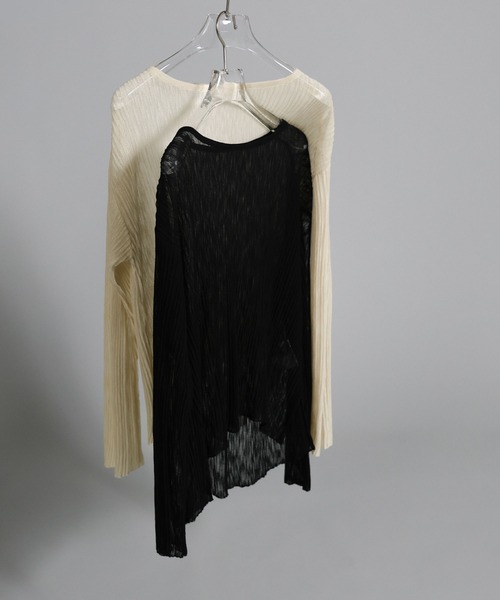 select MOCA Et（セレクトモカエト）の「【Et】Sheer Random-Rib Knit【手洗い可】（ニット/セーター・レディース・ブラック/アイボリー・FREE）」の3枚目の写真