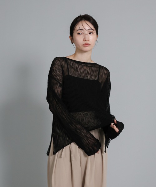 select MOCA Et（セレクトモカエト）の「【Et】Sheer Random-Rib Knit【手洗い可】（ニット/セーター・レディース・ブラック/アイボリー・FREE）」の21枚目の写真