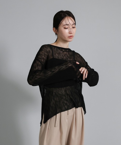 select MOCA Et（セレクトモカエト）の「【Et】Sheer Random-Rib Knit【手洗い可】（ニット/セーター・レディース・ブラック/アイボリー・FREE）」の22枚目の写真