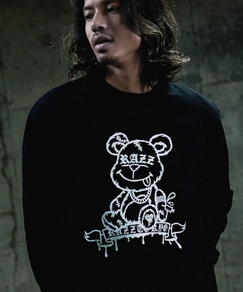 RAZZIS（ラズ）の「『RAZZIS/ラズイズ』DRAG OVERDOSE刺繍 ベアプリント天竺長袖Tシャツ （Tシャツ/カットソー・メンズ・ホワイト/ブラック・M/L）」の6枚目の写真