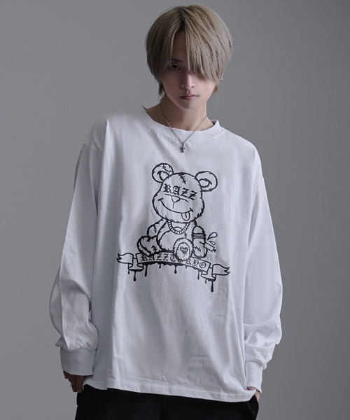 RAZZIS（ラズ）の「『RAZZIS/ラズイズ』DRAG OVERDOSE刺繍 ベアプリント天竺長袖Tシャツ （Tシャツ/カットソー・メンズ・ホワイト/ブラック・M/L）」の4枚目の写真