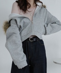 【裏起毛】ファー付き ショート丈 ジップアップパーカー