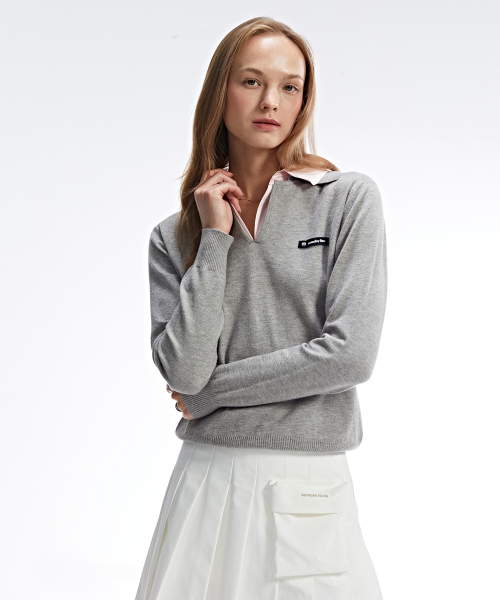 MONDAYFLOW(マンデーフロー)の「シャツレイヤードニットトップ_グレー(ニット/セーター・レディース・その他・SMALL/MEDIUM/LARGE)」の1枚目の写真