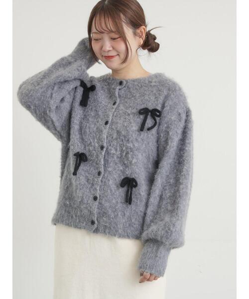 BONZOボンゾ手編みニットカーディガン　お値下げしました セール】リボン付きニットカーディガン（カーディガン/ボレロ