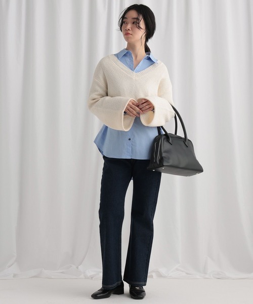 mysty woman(ミスティウーマン)の「ループヤーンショートプルオーバー 643856(ニット/セーター・レディース・アイボリー/ネイビー/イエロー・FREE)」の6枚目の写真