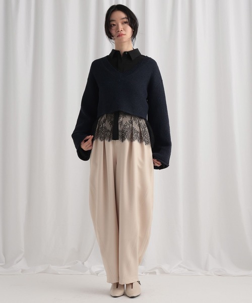 mysty woman(ミスティウーマン)の「ループヤーンショートプルオーバー 643856(ニット/セーター・レディース・アイボリー/ネイビー/イエロー・FREE)」の7枚目の写真