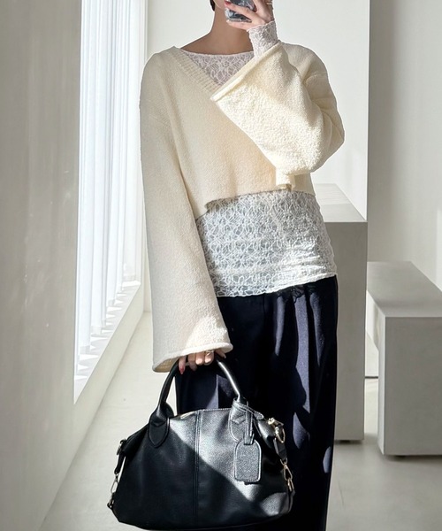 mysty woman(ミスティウーマン)の「ループヤーンショートプルオーバー 643856(ニット/セーター・レディース・アイボリー/ネイビー/イエロー・FREE)」の8枚目の写真