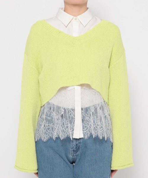 mysty woman(ミスティウーマン)の「ループヤーンショートプルオーバー 643856(ニット/セーター・レディース・アイボリー/ネイビー/イエロー・FREE)」の10枚目の写真