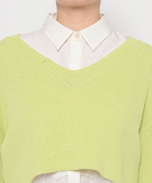 mysty woman(ミスティウーマン)の「ループヤーンショートプルオーバー 643856(ニット/セーター・レディース・アイボリー/ネイビー/イエロー・FREE)」の13枚目の写真