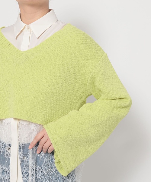 mysty woman(ミスティウーマン)の「ループヤーンショートプルオーバー 643856(ニット/セーター・レディース・アイボリー/ネイビー/イエロー・FREE)」の14枚目の写真