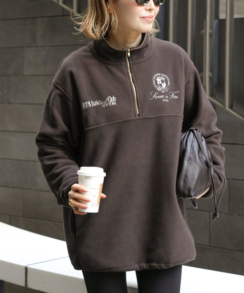 Deuxieme Classe(ドゥーズィエムクラス)の「BTN Half Zip フリース(その他トップス・レディース・ネイビー/ブラウン・FREE)」の5枚目の写真