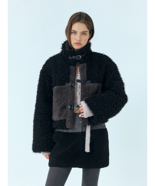 Mixed Shearling Mustang Coat, Black