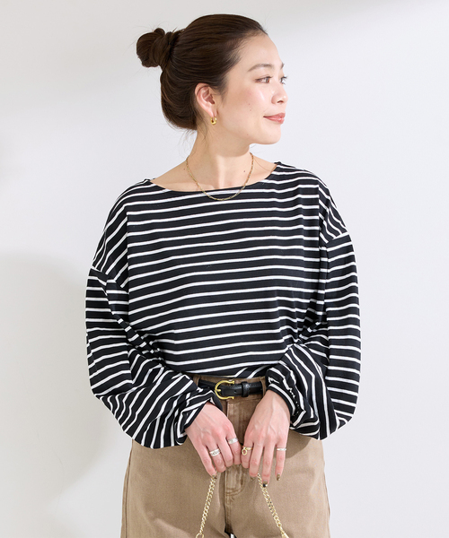 B.C STOCK(ベーセーストック)の「ウォッシャブル / タックスリーブボーダーカットソー(Tシャツ/カットソー・レディース・ブラック/ブルー/ホワイト・FREE)」の17枚目の写真