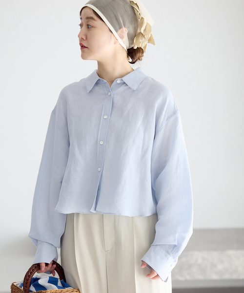 IENA（イエナ）の「《新色/WEB限定/追加3》ラミーリヨセルショートシャツ（シャツ/ブラウス・レディース・サックスブルー/スカイブルー/ホワイト/ブラウン/ピンク・FREE）」の4枚目の写真