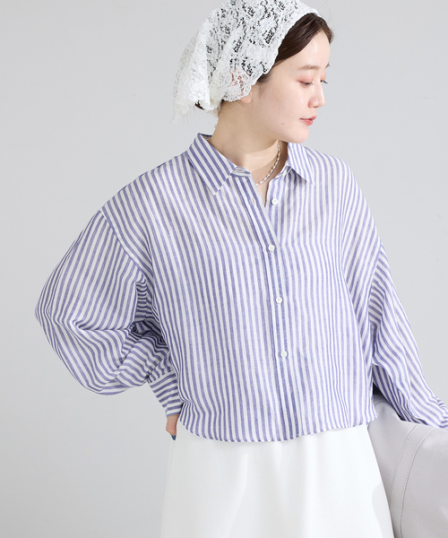 IENA（イエナ）の「《新色/WEB限定/追加3》ラミーリヨセルショートシャツ（シャツ/ブラウス・レディース・サックスブルー/スカイブルー/ホワイト/ブラウン/ピンク・FREE）」の3枚目の写真