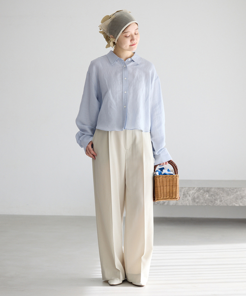 IENA（イエナ）の「《新色/WEB限定/追加3》ラミーリヨセルショートシャツ（シャツ/ブラウス・レディース・サックスブルー/スカイブルー/ホワイト/ブラウン/ピンク・FREE）」の8枚目の写真