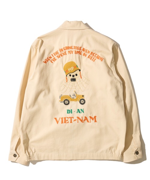 HOUSTON(ヒューストン)の「【HOUSTON/ヒューストン】VIETNAM JACKET/刺繍 コットンツイル ベトナムジャケット(ブルゾン・メンズ・ブラック/オフホワイト/オリーブドラブ・MEDIUM/LARGE/X-LARGE)」の5枚目の写真