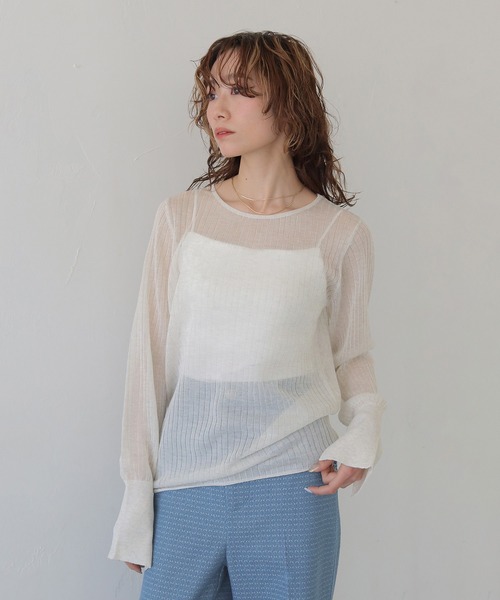 CLEIO（クレイオ）の「【CLEIO】シアーリブニット SHEER RIB KNIT（ニット/セーター・レディース・チャコールグレー/ホワイト系その他/モカ/グリーン系その他・FREE）」の2枚目の写真