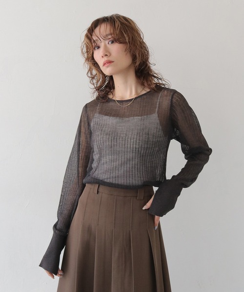 CLEIO（クレイオ）の「【CLEIO】シアーリブニット SHEER RIB KNIT（ニット/セーター・レディース・チャコールグレー/ホワイト系その他/モカ/グリーン系その他・FREE）」の3枚目の写真